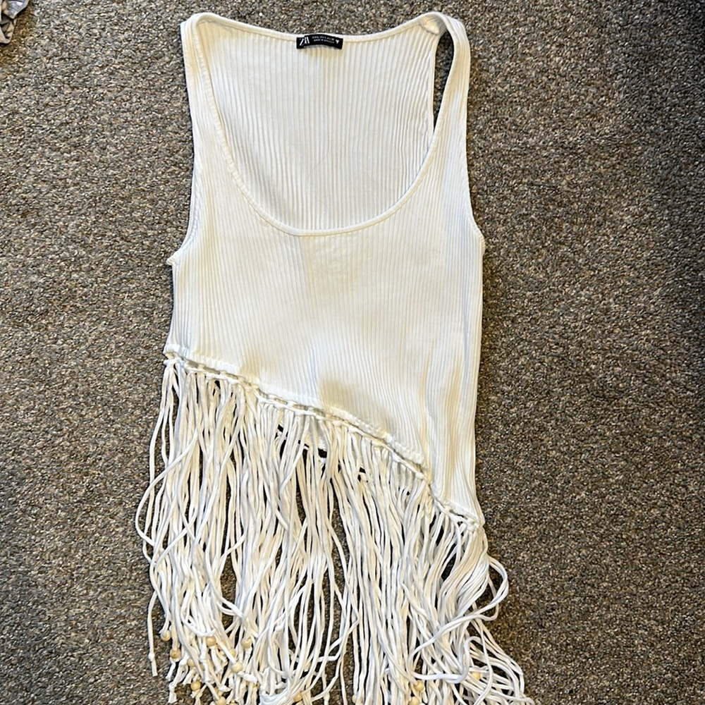 Zara Ribbed tank with beading / fringe
